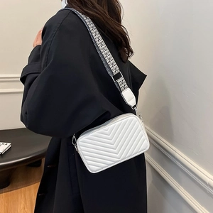 Borsa a Tracolla da Donna in Pelle PU Trapuntata a Chevron Piccola Borsa Fotografica Quadrata Con Tracolla Larga Intrecciata Stile Francese