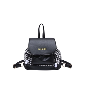 Chic black and white houndstooth large capacity backpack with gold FASHION text