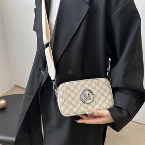 Women's Vintage Letter Monogram PU Leather Camera Bag Wide Adjustable Strap Small Square Crossbody Shoulder Bag