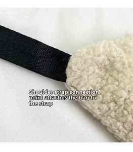 Macro detail of the durable nylon strap stitching on a soft plush crossbody bag