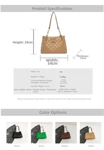 Quilted PU leather tote bag details showing fashion lettering and four color options