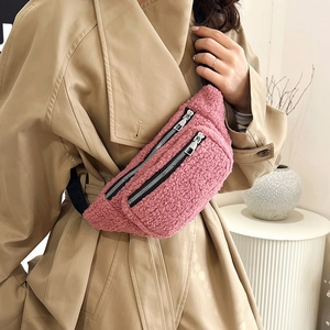 Damen Niedliche Plüsch Brusttasche Kunstlammwolle Tiermuster Leopard Zebra Tiger Kleine Umhängetasche Gürteltasche Lässig Streetwear