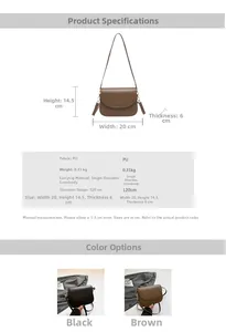 Detailed chart showing size, weight, and specifications for this PU leather crossbody bag