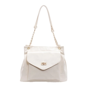 Sac fourre-tout minimaliste en simili cuir blanc avec chaîne dorée et fermoir pivotant