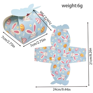 Easter bunny candy box with colorful egg patterns and detailed size measurements
