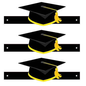 Dettaglio di tre fasce per laurea con nappe dorate e bordi decorati in oro