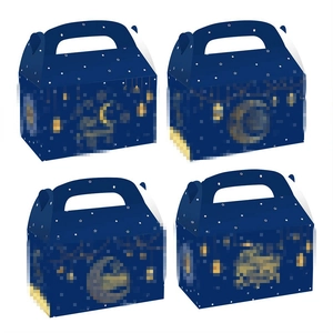 Ramadan Mubarak Candy Gift Boxes Golden Moon Star Starry Sky Paper Gable Box With Handle For Eid Al-Fitr Party Favor Packaging