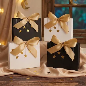 Elegante Geschenktüten mit Goldstern-Folienmuster und Satinschleifen für festliche Anlässe