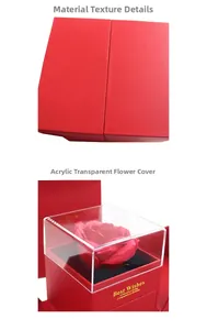 Detail of red rose gift box featuring cross-pattern texture and acrylic cover