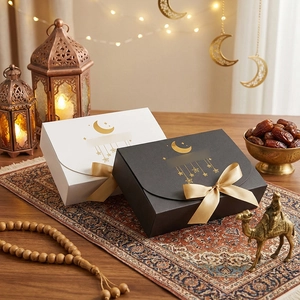 Star and moon gold foil gift boxes with ribbon for Ramadan and festive celebrations