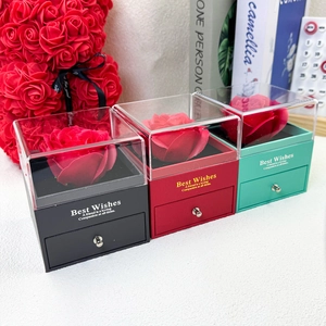 Boîtes à bijoux rose éternelle en rouge, noir et vert avec couvercle clair et tiroir
