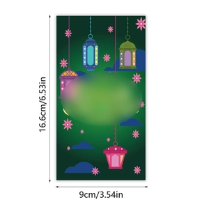 Green Hari Raya green packet with lanterns and floral patterns, size 16.6 x 9 cm