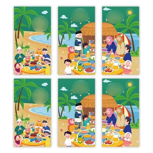 Eid Al-Fitr Muslim Festival Green Castle Moon Pattern Red Envelopes Cardboard Cartoon Money Gift Bags For Ramadan Party