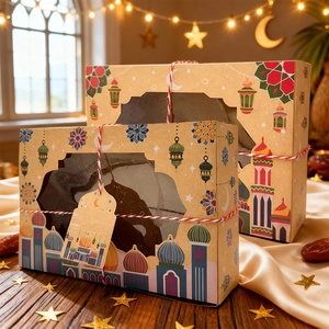 Eid-Geschenkboxen aus Kraftpapier mit PVC-Fenster und festlichen Motiven für Feiertage