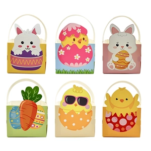 Detailed set of six Easter gift boxes with cute cartoon bunny and chick illustrations