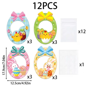 12-piece Easter DIY decorative card set with hollow egg designs for candy and treats