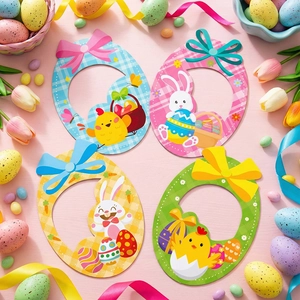 Set of 4 Easter bunny and egg paper decorative cards for festive party favors