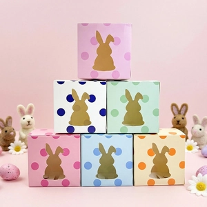 Easter bunny candy boxes with window cutout in assorted macaron colors for small gifts