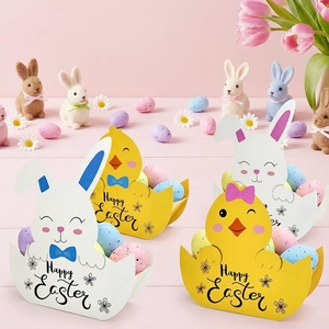 Easter paper basket set with cartoon bunnies and chicks for egg hunts and party decor