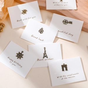 Vintage Metal Charm Greeting Card Envelope Christmas New Year Wedding Birthday Blessing Alloy Pendant Paper Card Message Cards