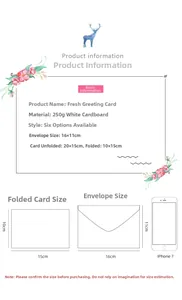 Detail view of 250g white card greeting cards and envelopes showing exact dimensions