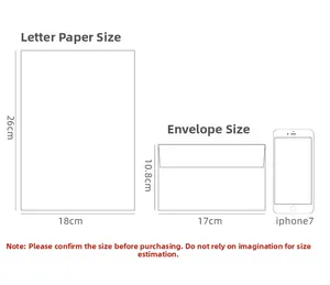 Size guide for floral stationery set with detailed 26x18cm paper and 10.8x17cm envelope