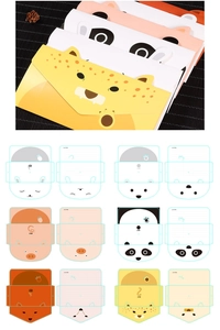 Detail view of 12 cute animal cartoon greeting cards with matching small envelopes
