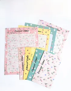 Detailed view of floral writing paper and envelopes with cute rabbit patterns