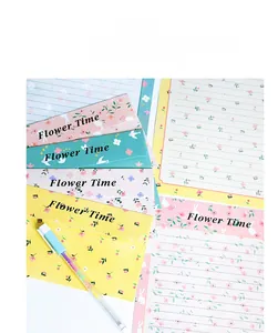 Detailed view of floral stationery set featuring envelopes with bird and rabbit patterns