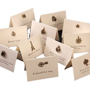 Vintage metal pendant greeting cards with envelopes for weddings and holidays
