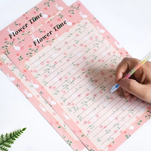Floral stationery set with cute rabbit pattern and pink flowers for writing letters