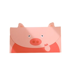 Cute pink pig cartoon envelope card with creative folding design for kids gifts