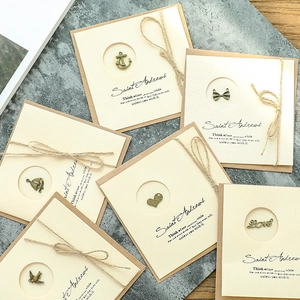 Vintage Handmade Greeting Card With Bronze Alloy Pendant Charm Twine Bow Kraft Envelope For Valentine Birthday Wedding Gift