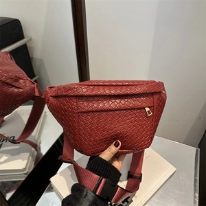 Woven PU Leather Waist Bag Adjustable Strap Chest Pack Solid Color Casual Streetwear Fashion Belt Pouch For Women