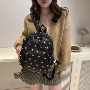 Damen Casual Nylon Rucksack Klein Frisch Blumendruck Mini Schultasche Mori-Stil Einfache Umhängetasche Reisen Täglich