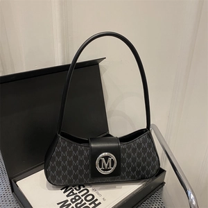 French Retro PU Leather Underarm Bag For Women Vintage Monogram Shoulder Bag Elegant Baguette Bag Urban Commuter Handbag