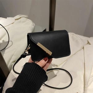 Mini Borsa a Tracolla da Donna in Pelle PU Tinta Unita Borsa a Spalla Quadrata Con Barra di Metallo Oro Elegante Street Fashion Piccola Borsa