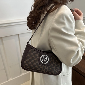 Women's Retro PU Leather Underarm Bag Stylish Letter Monogram Shoulder Bag With Silver Metal Logo For Daily Commute
