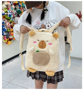 Plush Capybara backpack featuring soft beige fur and adjustable padded shoulder straps