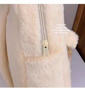 Detail view of smooth matching zipper and soft plush fabric on Kapibara backpack