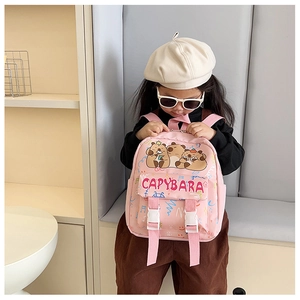 Zaino rosa per bambini con simpatico cartone animato capibara e fibbie sicure