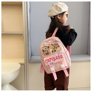 Zaino rosa per bambini con cartone animato capibara e spallacci regolabili