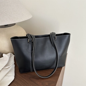 Women Large Capacity PU Leather Tote Bag Contrast Stitching Casual Shoulder Bag Versatile Office Commuter Handbag Bag