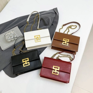 Minimalist square flap crossbody bags with gold buckles in four chic assorted colors