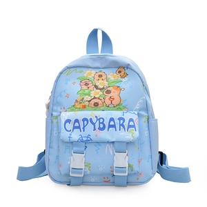 Zaino per bambini azzurro con stampe di capibara, leggero e ideale per la scuola e viaggi