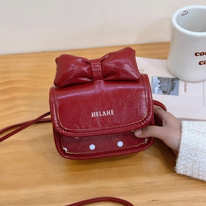 Bolso Bandolera Mini de Lunares con Lazo para Niñas Dulce Princesa de Cuero PU Bolso Cuadrado Pequeño con Correa Ajustable Bolso de Moda para Niños