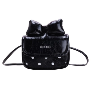 Lindo mini bolso bandolera negro para niñas con lunares blancos y un lazo