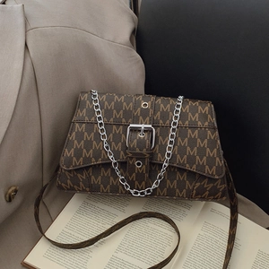 Women Fashion Monogram Chain Shoulder Bag PU Leather Small Square Crossbody Bag Retro Chic Underarm Bag For Daily Dating