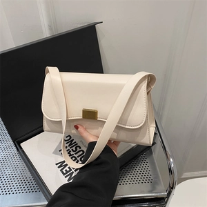 French Retro PU Leather Underarm Shoulder Bag For Women Minimalist Small Square Purse With Gold Buckle Daily Fashion Bag