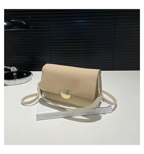 Detail of beige contrast handbag with straw texture and gold metal buckle on books